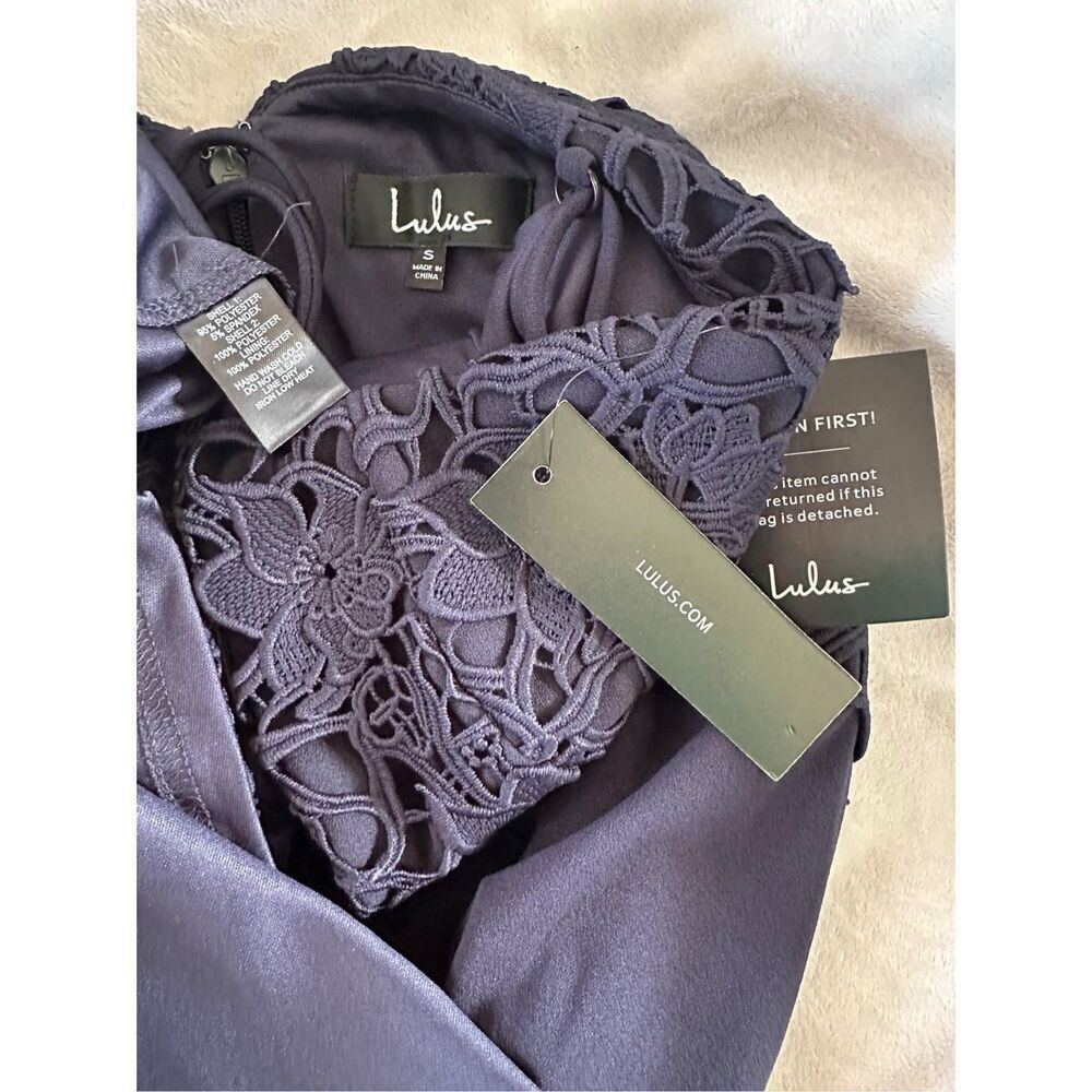 NWT LuLus Navy formal dress lace detail small prom wedding - Picture 3 of 6